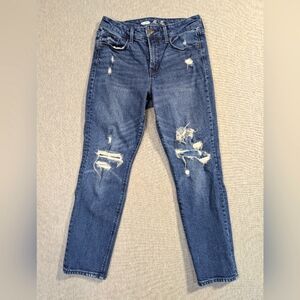 Old Navy Power Straight Jeans Women's 8 Blue Distressed High Rise Destroyed